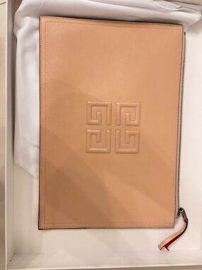 Givenchy Beige Leather Embossed Logo Clutch
